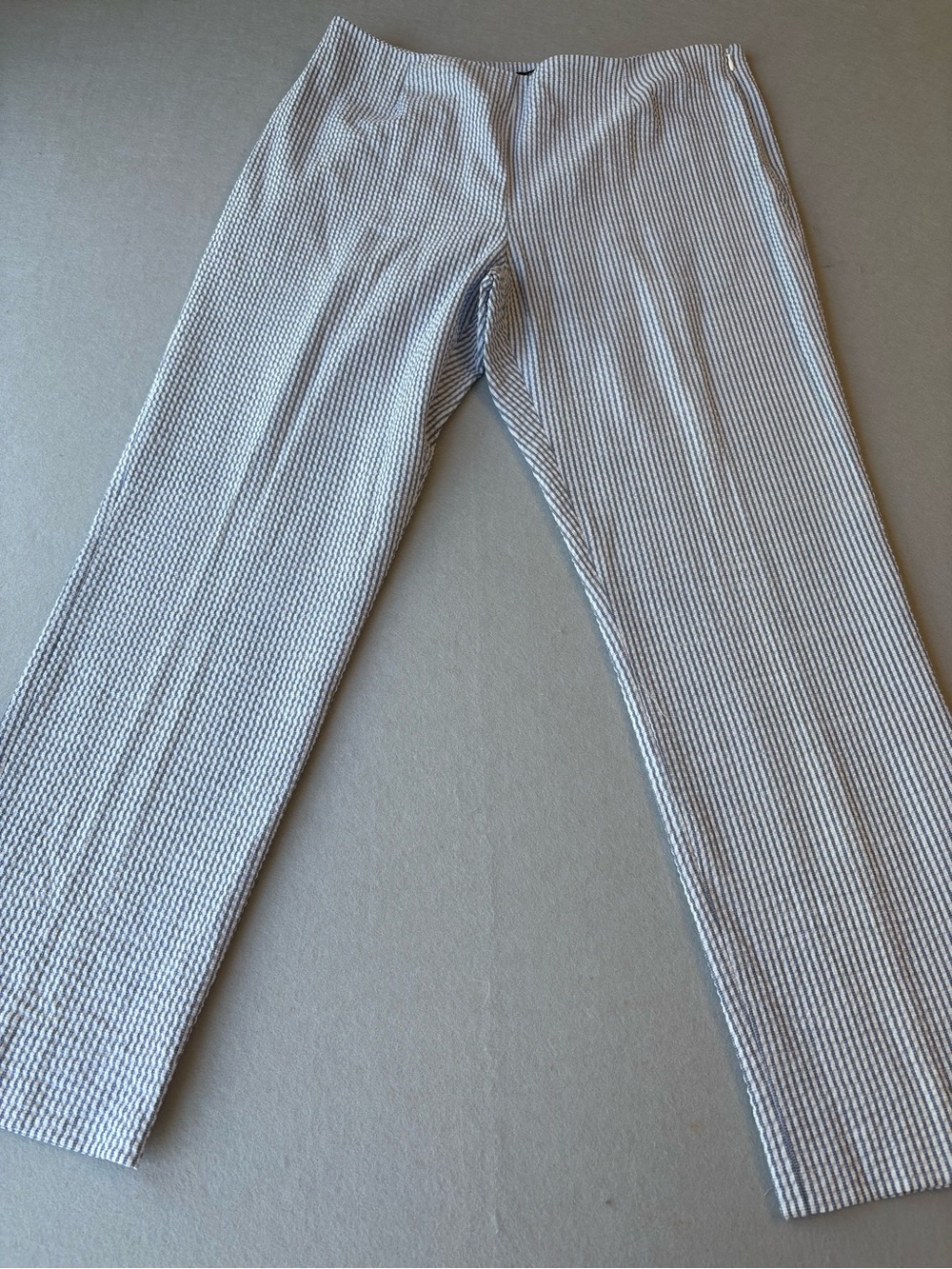 Peace of Cloth Women’s Lightweight Blue & White Seersucker Pants sz 12 side zip